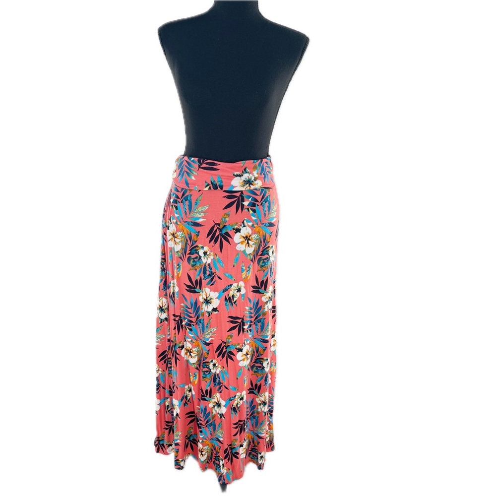 LOVEAPPELLA Deanne Knit Maxi Skirt Coral Tropical Floral Print Size XL - Picture 10 of 16